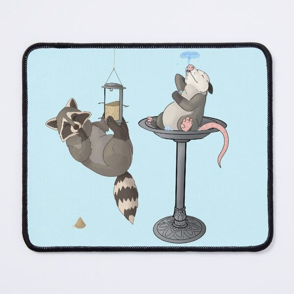 Item preview, Raccoon and possum at bird feeder and bird bath designed and sold by Mehu.