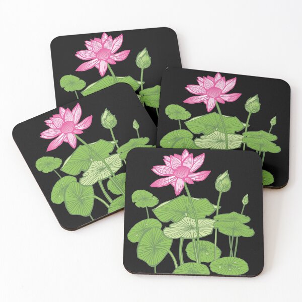 Item preview, Vector pink lotus tropical flowers and green leaf water lily illustration designed and sold by jamiesoondesign.