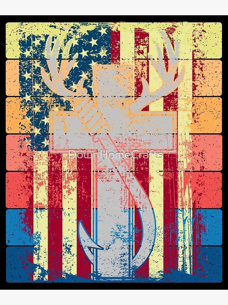 AMERICAN PATRIOTIC CHRISTIAN CROSS FISHING HOOK HUNTING DEER ANTLERS SUNSET  5 Art Board Print for Sale by DownHomeCrafts