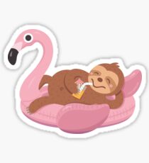Chilling Sloth on Flamingo Float Sticker