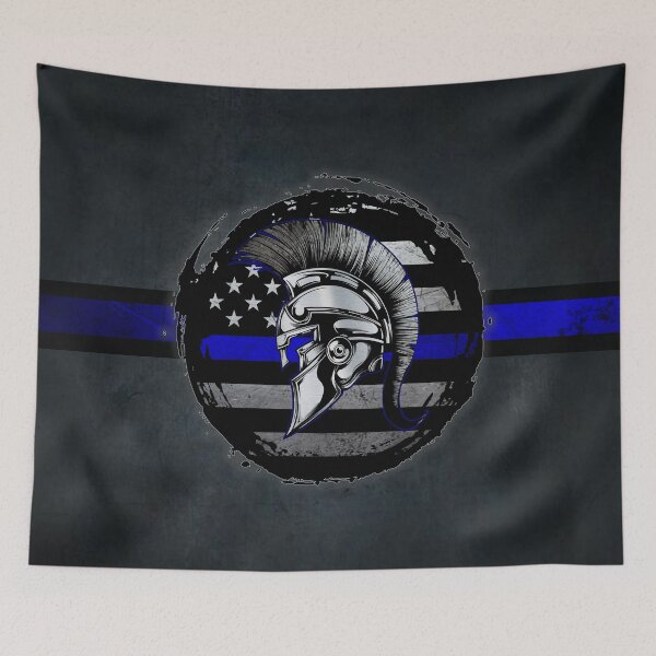 Item preview, Spartan Helmet Thin Blue Line Grunge American Flag Support designed and sold by artistwill.