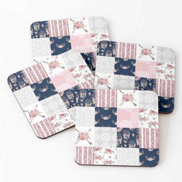 Item preview, Boho flower pink navy green cute pattern designed and sold by HarleyGarner.
