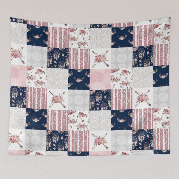 Item preview, Boho flower pink navy green cute pattern designed and sold by HarleyGarner.