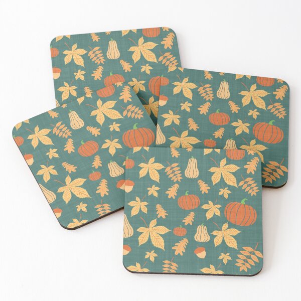 Item preview, Pumpkin Squash Acorn Autumn Leaves Teal Denim designed and sold by cashewdays.