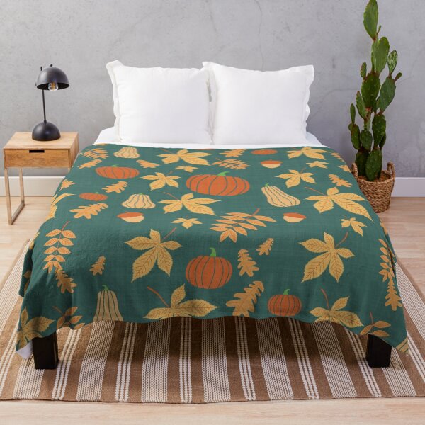 Item preview, Pumpkin Squash Acorn Autumn Leaves Teal Denim designed and sold by cashewdays.