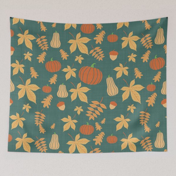 Item preview, Pumpkin Squash Acorn Autumn Leaves Teal Denim designed and sold by cashewdays.