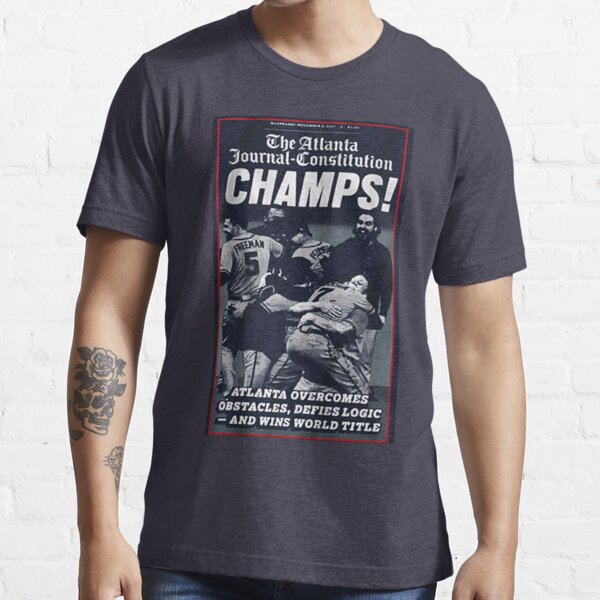 THE ATLANTA BASEBALL WORLD CHAMPIONS CHOP IT LIKE ITS HOT TOM GLAVINE JERSEY  AND CHIPPER JONES SHIRT WITH A JOHN SMOLTZ STICKER  Essential T-Shirt for  Sale by ComfortClosers