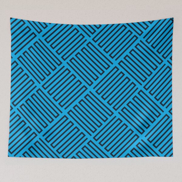 Item preview, Angled Checkerboard Line Pattern in Dark Blue on Cyan designed and sold by Neil Feigeles.