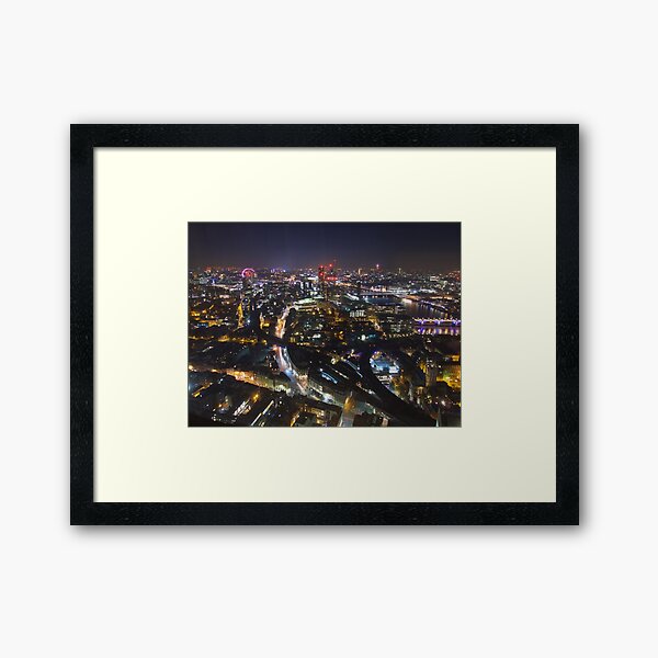 London City Skyline at Night Framed Art Print