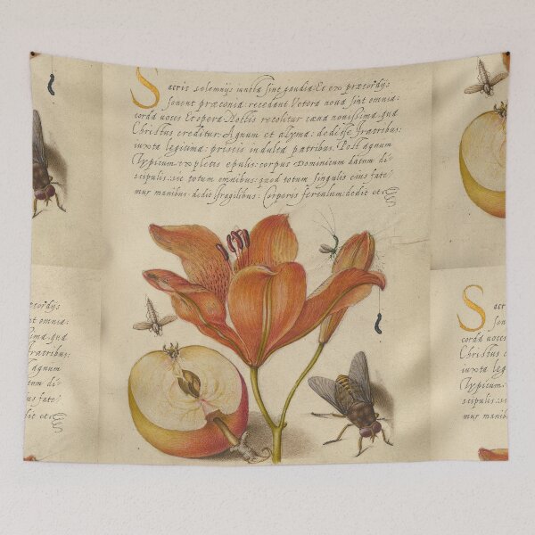 Item preview, Flower, Insects, and Calligraphy Illustration designed and sold by Naturalist Prints.