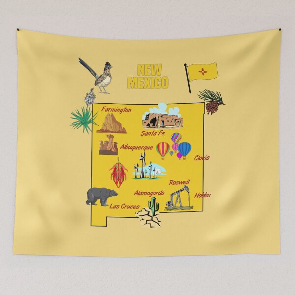 Item preview, Hand Drawn Illustration of New Mexico state Map with Tourist Destinations, USA designed and sold by mashmosh.
