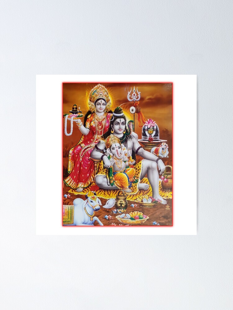 Lord Mahadev ji with goddess Parvati ji and lord Ganesha ji together  showering their blessing for healthy , wealthy and prosperous life.