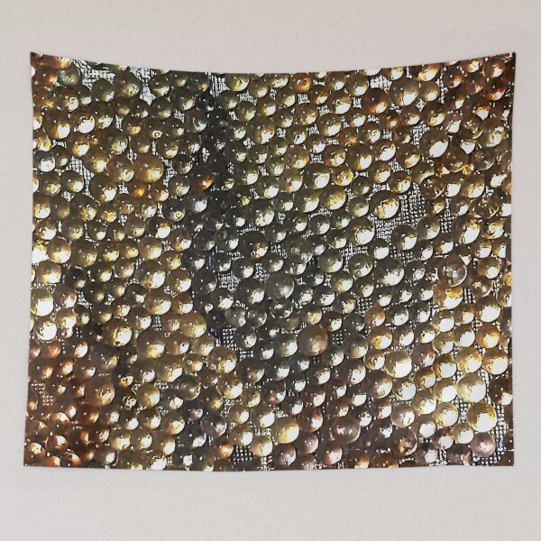 Aperçu de l'œuvre bulles dorées, cercles, lueur, monochrome, minimalisme, motif sans fin, marron vert, caviar créée et vendue par Maria Mihailova.