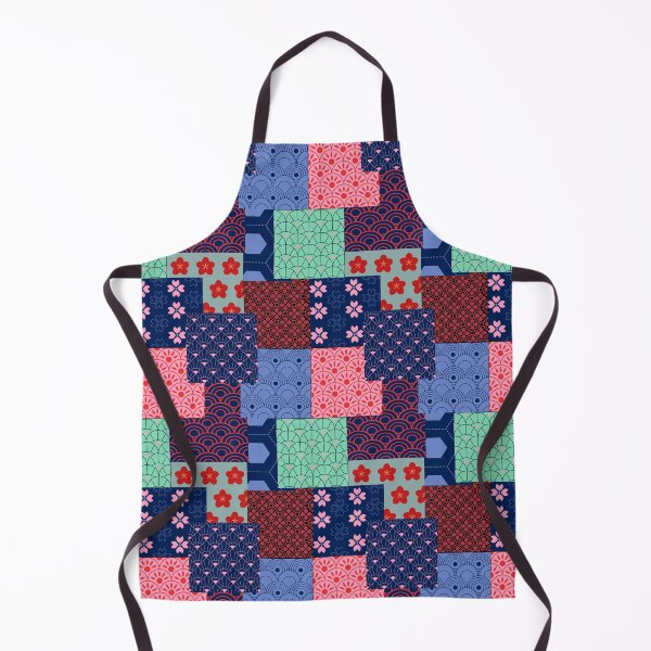Item preview, Japanese Waves and Flowers Pattern Patchwork Seamless Print designed and sold by Rhu Creations.