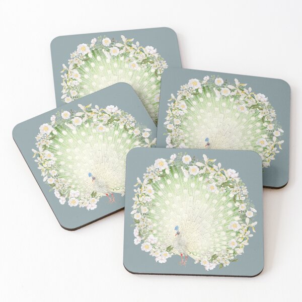 Item preview, Ornate Indian White Peacock And Beautiful Decorative Cascading Flowers designed and sold by TrulyEpoque.