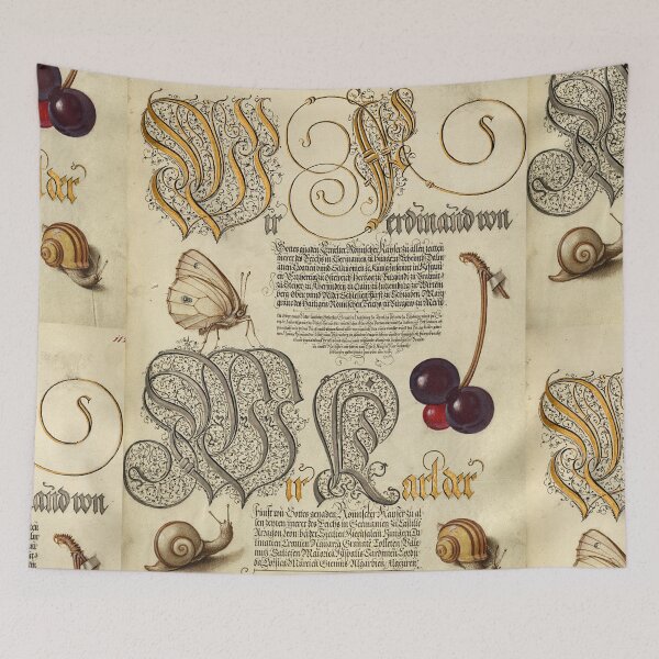 Item preview, Naturalist Manuscript: Snails, Cherries, and Calligraphy Illumination by Joris Hoefnagel designed and sold by Naturalist Prints.