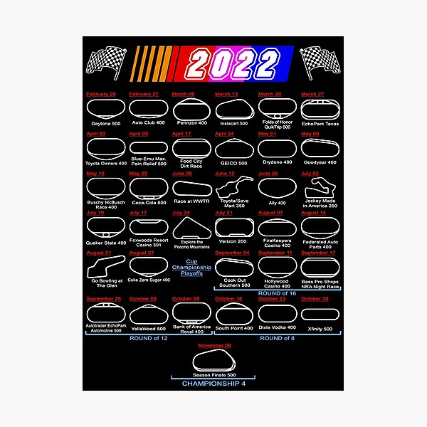 Schedule Nascar Cup Series 2020" Photographic Print By Ideasfinder |  Redbubble