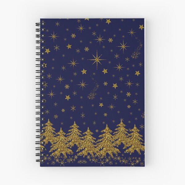 Item preview, Sparkly Gold Christmas tree, stars, snow on blue designed and sold by homemadecreate.