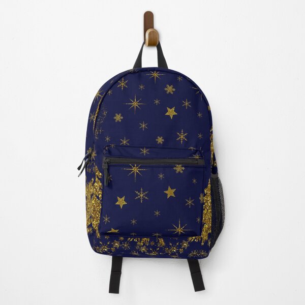 Item preview, Sparkly Gold Christmas tree, stars, snow on blue designed and sold by homemadecreate.