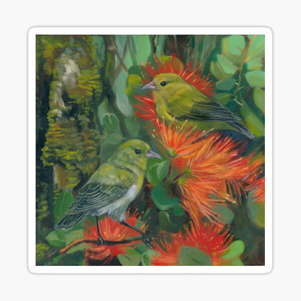 Anianiau with Orange Ohia Sticker