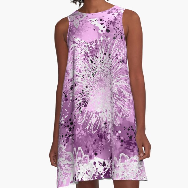 Floral Purple Wash Pattern A-Line Dress