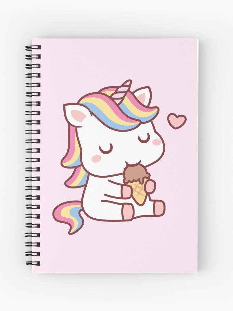 Cute Little Unicorn Loves Ice Cream Doodle Spiral Notebook for