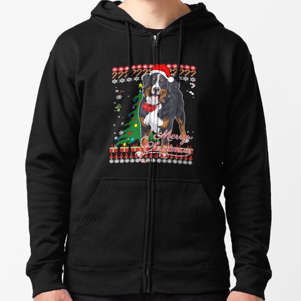 Bernese Mountain Dog Ugly Christmas Sweater Shirt Zipped Hoodie