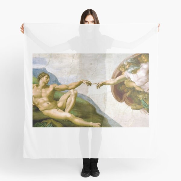  Touch of God. The Creation of Adam, (close up), Michelangelo, 1510, Genesis, Ceiling, Sistine Chapel, Rome. Scarf