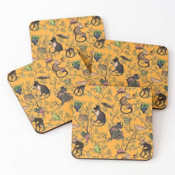 Item preview, Vintage Chinoiserie Botanical Garden Monkeys yellow Nightgarden designed and sold by UtArt.