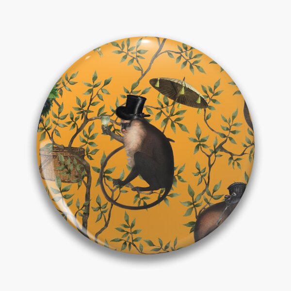 Item preview, Vintage Chinoiserie Botanical Garden Monkeys yellow Nightgarden designed and sold by UtArt.
