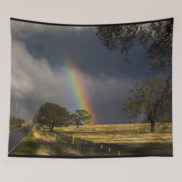 Item preview, Rainbow, rain, road near Stockton, California designed and sold by OrcaNature.