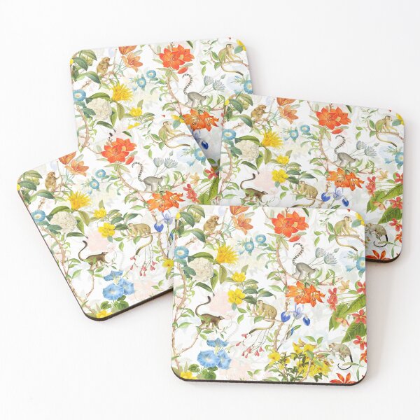 Item preview, Chinoiserie Monkeys Botanical Garden Pattern white designed and sold by UtArt.