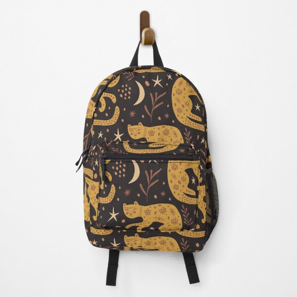 Item preview, Naive Mystic Tigers with Moon and Florals Black Background designed and sold by nouveaudecor.