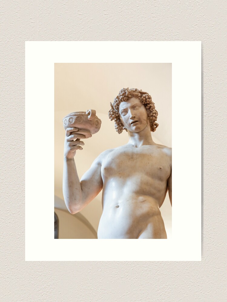 Florence, Italy - Circa June 2021: Bacchus by Michelangelo Buonarroti,  1501. Ancient sculpture made of white marble