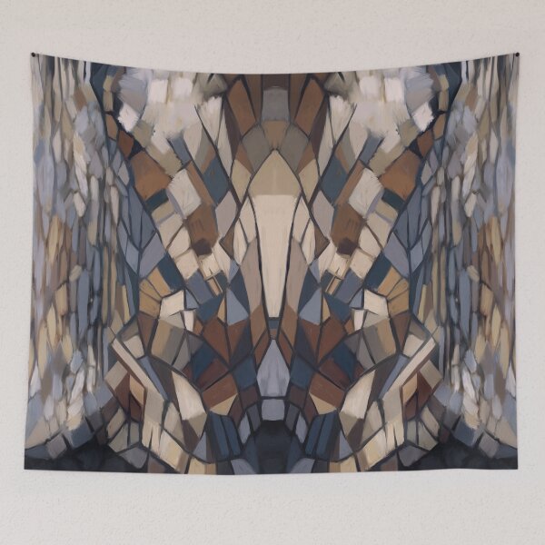 Aperçu de l'œuvre Abstract, contemporary, painting, pattern, beige, terracotta, navy blue, ochre créée et vendue par Svitac.