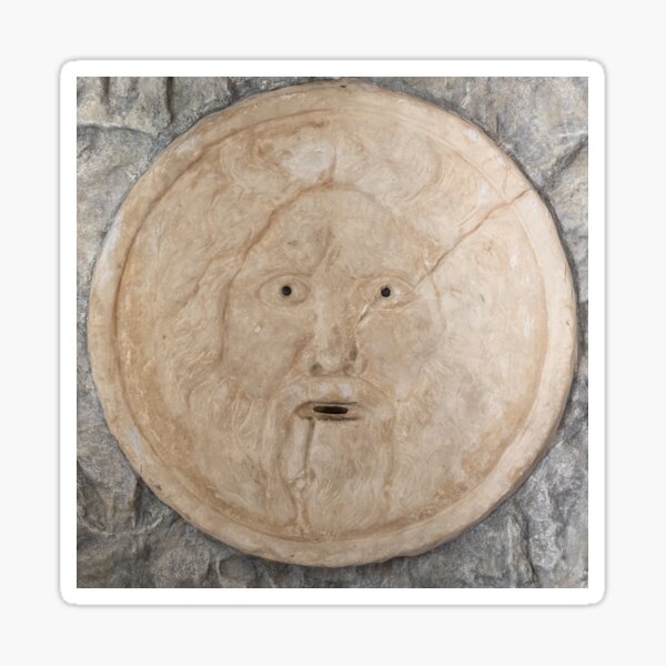 Aperçu de l'œuvre Visite de la bouche de la vérité à Rome, en Italie. Sculpture historique en marbre avec un visage antique plein de mystère et de légende. créée et vendue par Paolo Modena Photography    -   Fine Italian Art.
