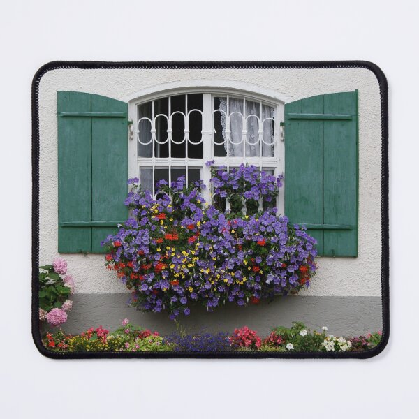 Item preview, Purple flowers in window boxes designed and sold by Laurel Eby.