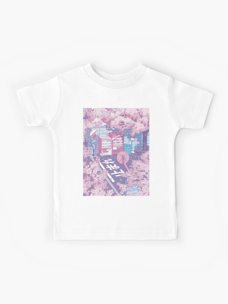A beautiful aesthetic Tokyo street and the pink sakura tree blossom (pastel  version) Kids T-Shirt for Sale by AnGoArt