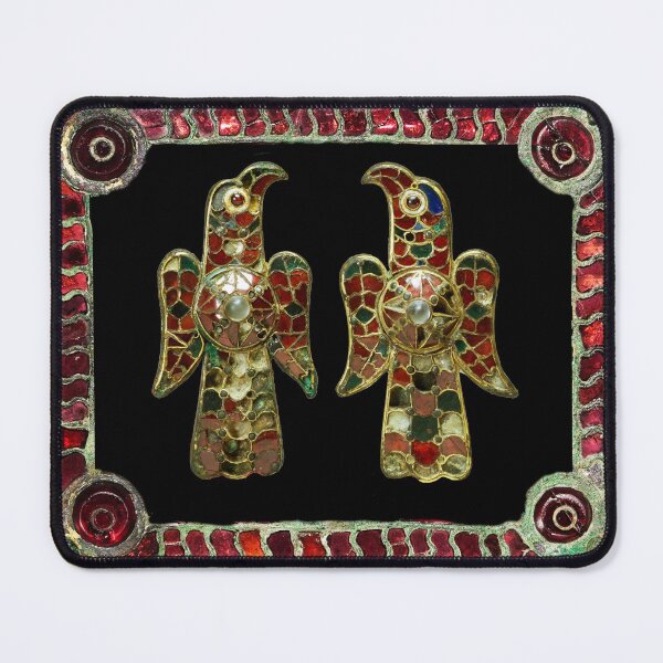 Item preview, VISIGOTIC EAGLES IN RED GARNET SQUARE  Antique Fibula with Gemstones designed and sold by BulganLumini.