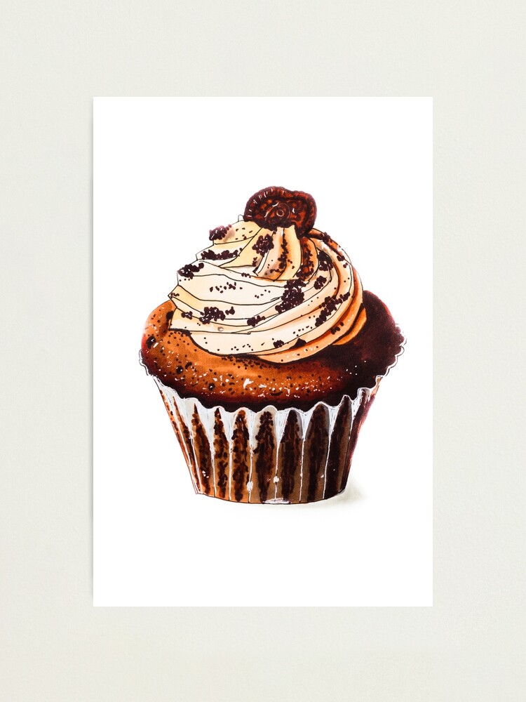 Impression Photo Aquarelle Cupcakes Avec Creme Au Chocolat Ou Au Cafe Et Biscuits Bruns Fond Blanc Orientation Verticale Beau Gateau Fait Avec Des Marqueurs D Alcool Illustration Alimentaire Par Viktoriagam Redbubble