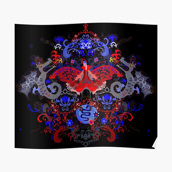 Polyamory Dragon Damask -- Polyamorous Pride Flag Colors Poster
