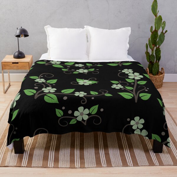 Item preview, Green Leaves and Flowers in black background designed and sold by VinCut.