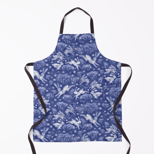 Item preview, Hares Field, White Rabbits, Winter Holidays Animal Pattern Ultramarine Blue designed and sold by Julia Khoroshikh.