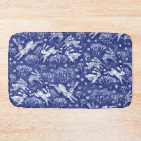 Item preview, Hares Field, White Rabbits, Winter Holidays Animal Pattern Ultramarine Blue designed and sold by Julia Khoroshikh.