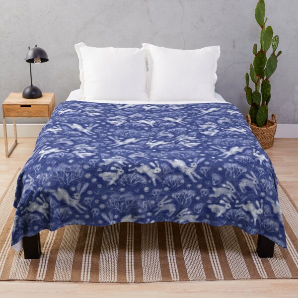 Item preview, Hares Field, White Rabbits, Winter Holidays Animal Pattern Ultramarine Blue designed and sold by Julia Khoroshikh.