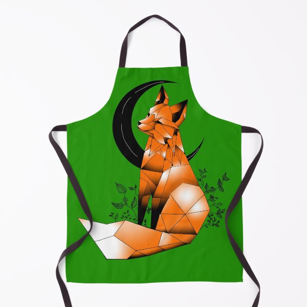 Item preview, Geometric Fox with crescent Moon and leaves green background 2 designed and sold by DemonicGloom.