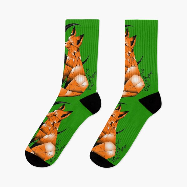 Item preview, Geometric Fox with crescent Moon and leaves green background 2 designed and sold by DemonicGloom.