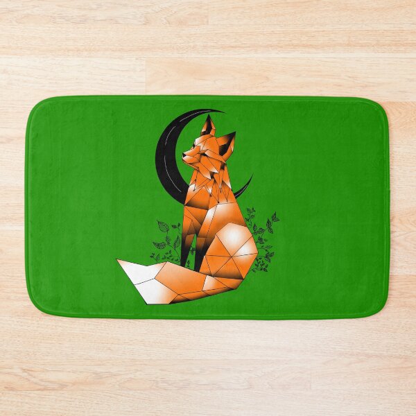 Item preview, Geometric Fox with crescent Moon and leaves green background 2 designed and sold by DemonicGloom.