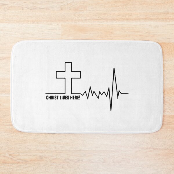Item preview, Christian Christ Lives Here heartbeat Cross Jesus Gift Premium Apparel Funny Holiday Xmas designed and sold by DesignByHeartUK.