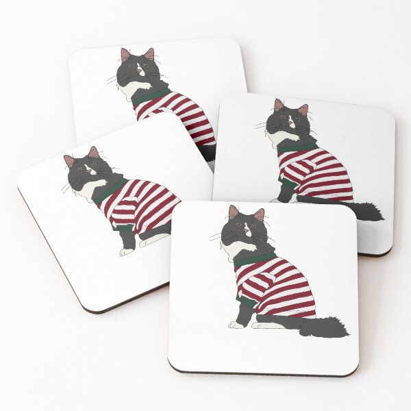 Item preview, Cat in Christmas Pajamas (Black and White) designed and sold by nklange240.